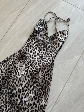 Zara Leopard Print Slip Dress in Black and Cream